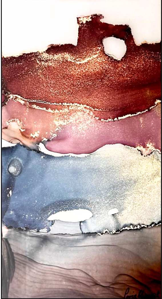 Alcohol inks on wooden panel with resin 5 X 8 INCHES