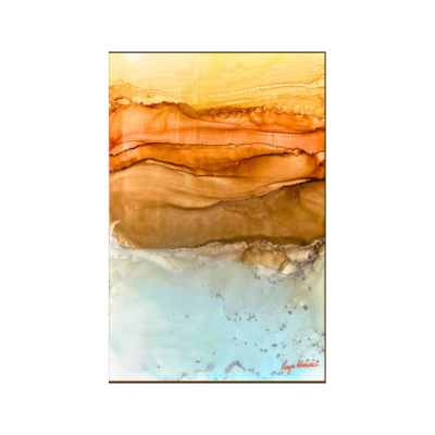 Molten Plateau -Alcohol inks on wooden panel with resin 7.75 x 12 inches