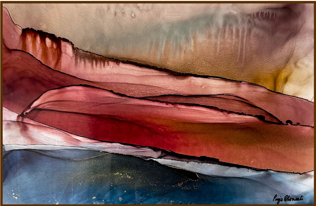 Alcohol inks on wooden panel with resin 17.5 X 11.5 INCHES