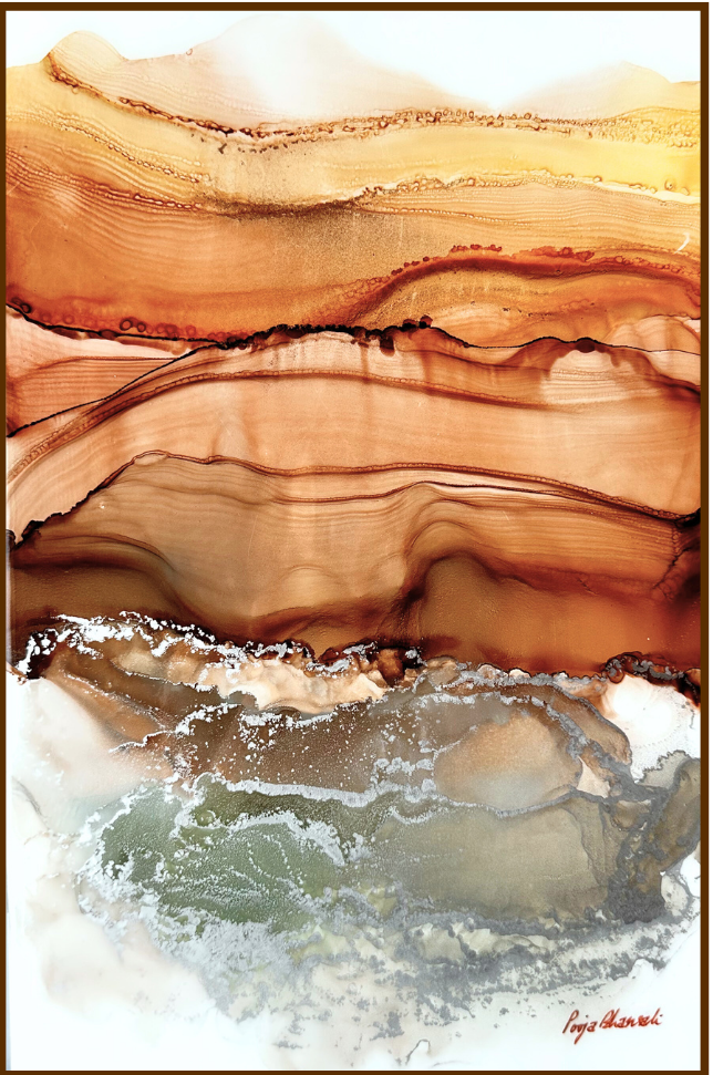 Sediment Pour - Alcohol inks on wooden panel with resin 11.5 x 17.5 inches