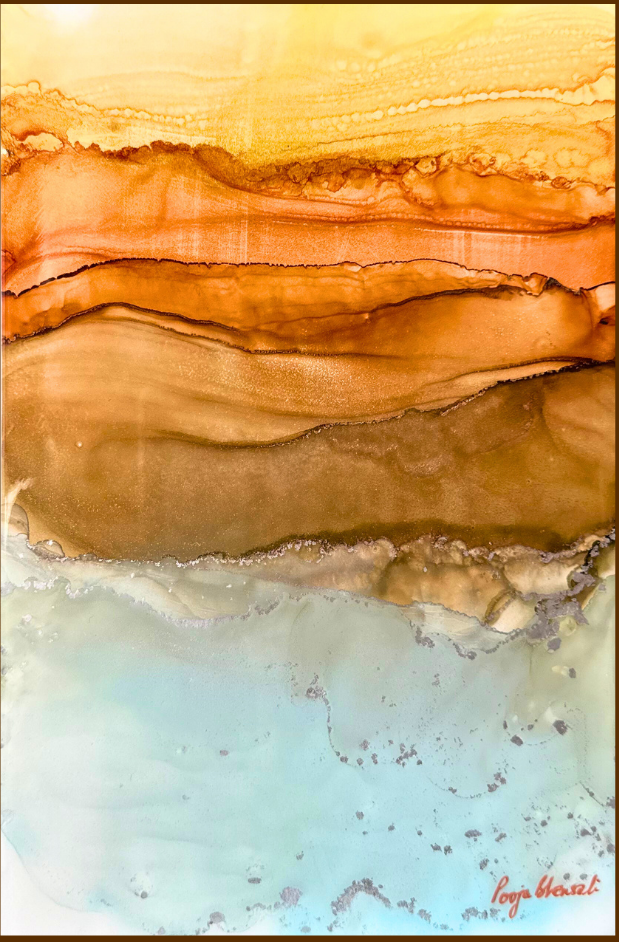 Molten Plateau -Alcohol inks on wooden panel with resin 7.75 x 12 inches